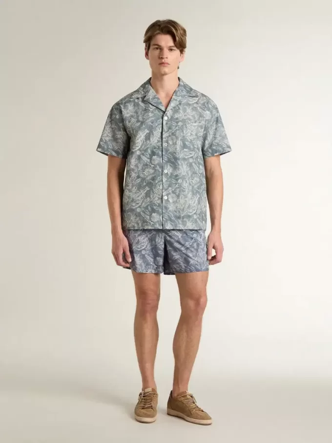 Herenboxershort met lichtblauwe en witte maritieme print