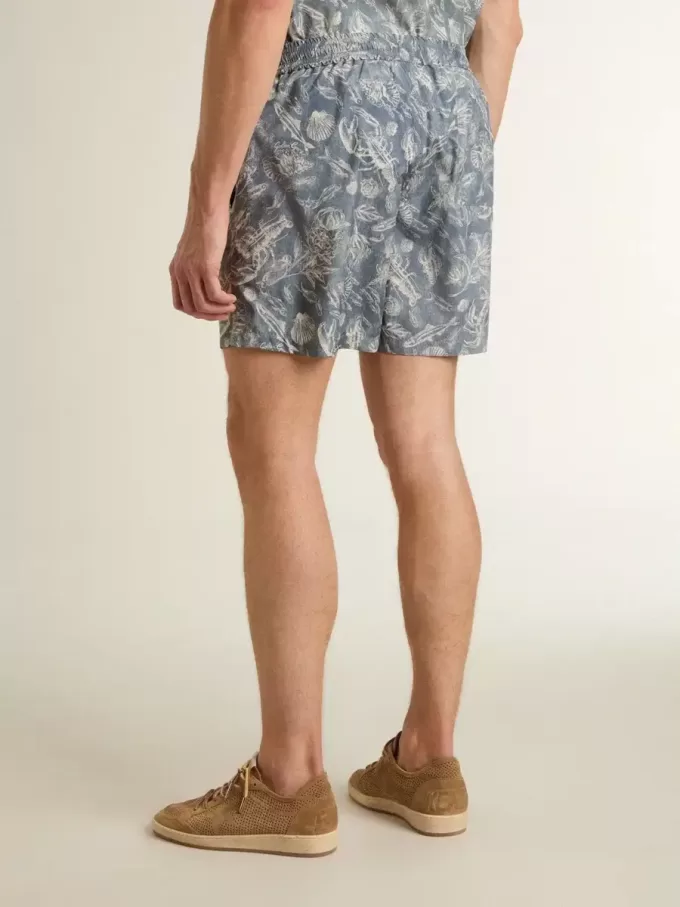 Herenboxershort met lichtblauwe en witte maritieme print