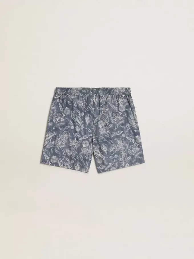 Herenboxershort met lichtblauwe en witte maritieme print