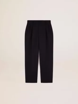 Herenbroek met wijde pijpen van donkerblauwe wol