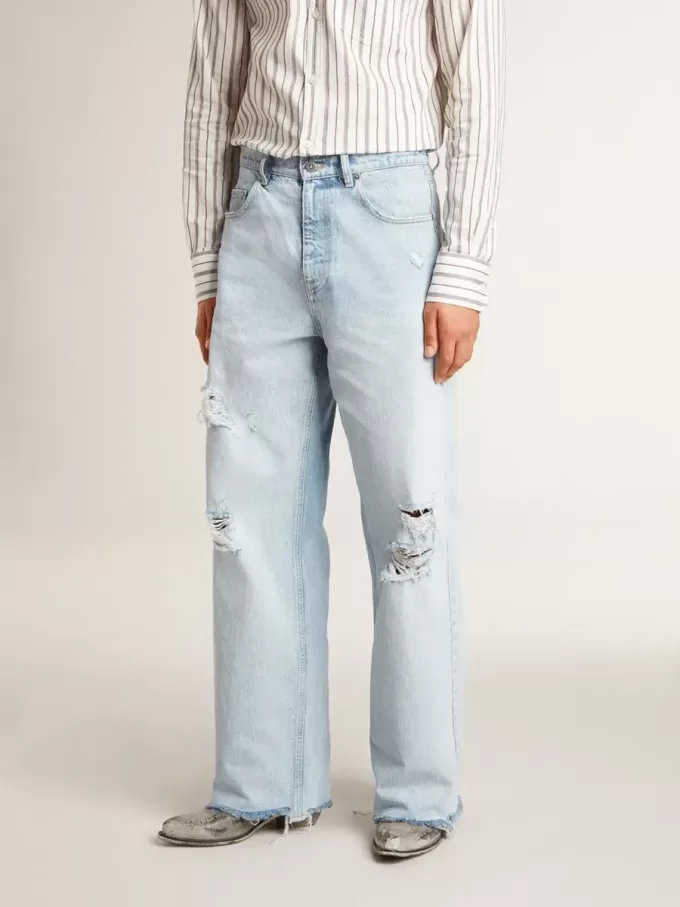 Herenbroek van denim met doorleefd effect