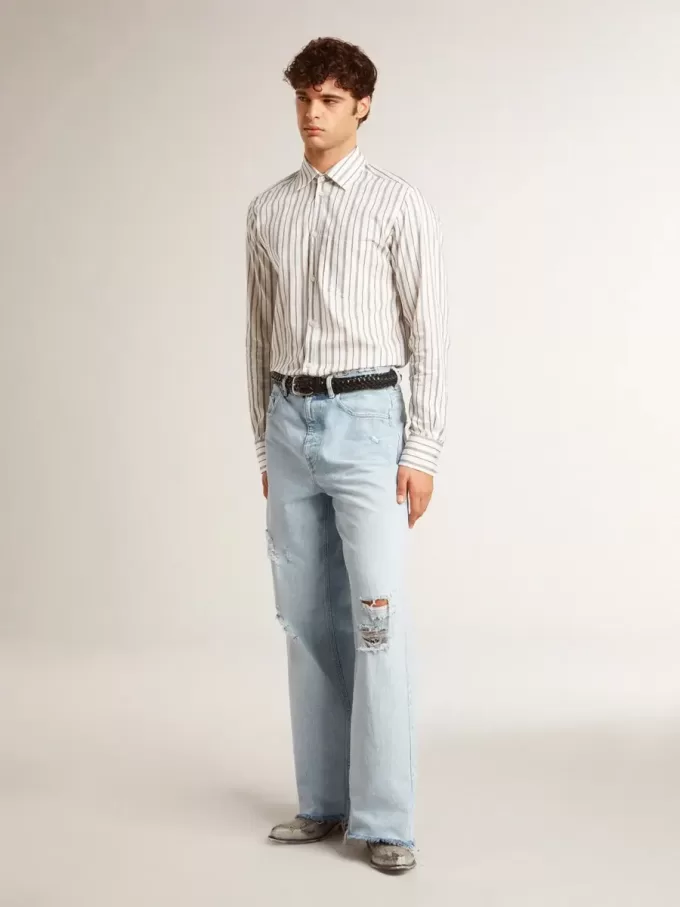 Herenbroek van denim met doorleefd effect