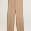Herenbroek van gabardine van wol in zandkleur