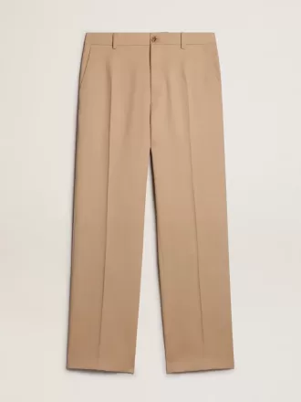 Herenbroek van gabardine van wol in zandkleur