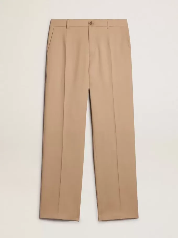 Herenbroek van gabardine van wol in zandkleur