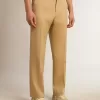 Herenbroek van gabardine van wol in zandkleur