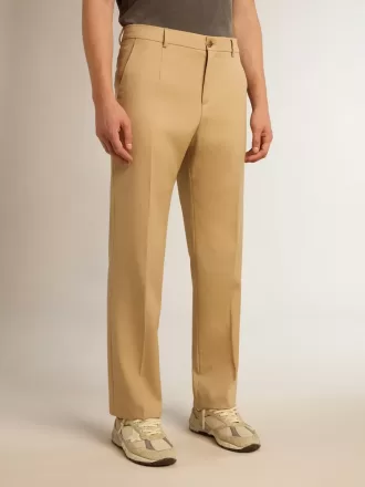 Herenbroek van gabardine van wol in zandkleur