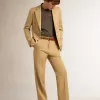 Herenbroek van gabardine van wol in zandkleur