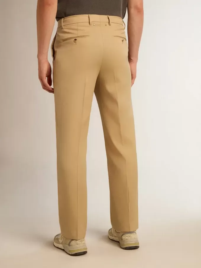 Herenbroek van gabardine van wol in zandkleur