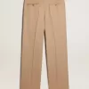 Herenbroek van gabardine van wol in zandkleur