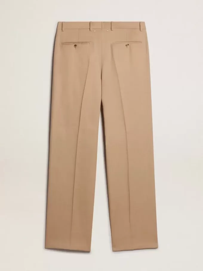 Herenbroek van gabardine van wol in zandkleur