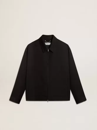 Herenjas met ritssluiting van zwarte wollen gabardine