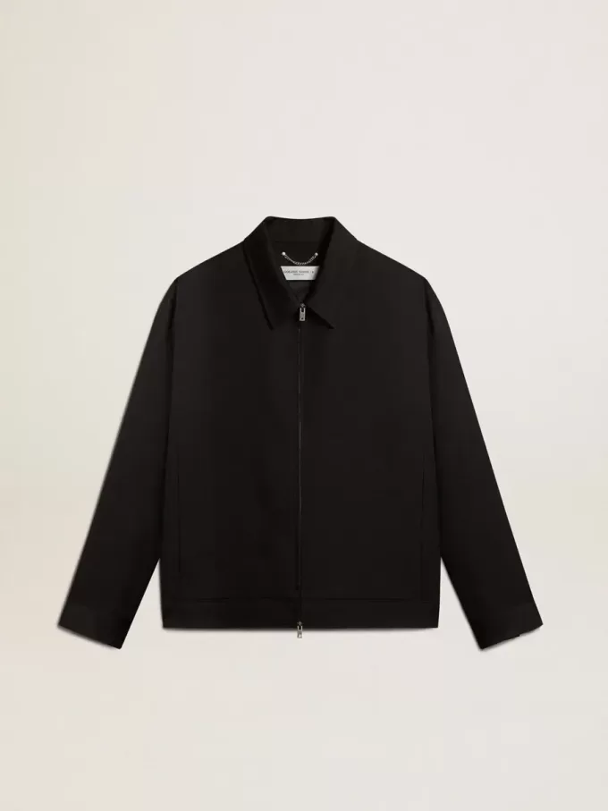Herenjas met ritssluiting van zwarte wollen gabardine