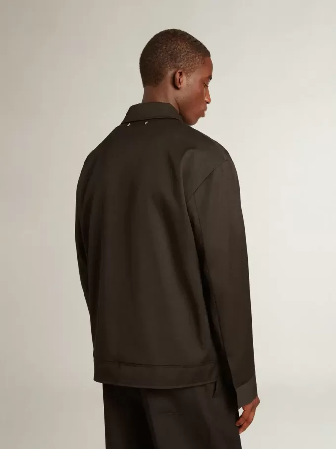 Herenjas met ritssluiting van zwarte wollen gabardine