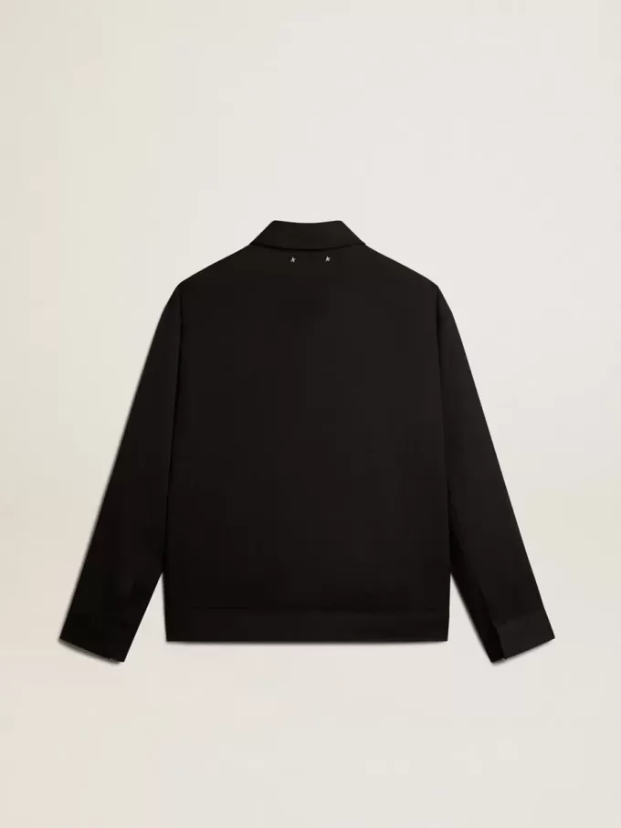 Herenjas met ritssluiting van zwarte wollen gabardine