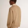 Herenjas van travertinkleurig nubuckleer met mouwen en achterkant van wolmix