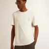 Herenkatoenen T-shirt in oud wit met print op het hart