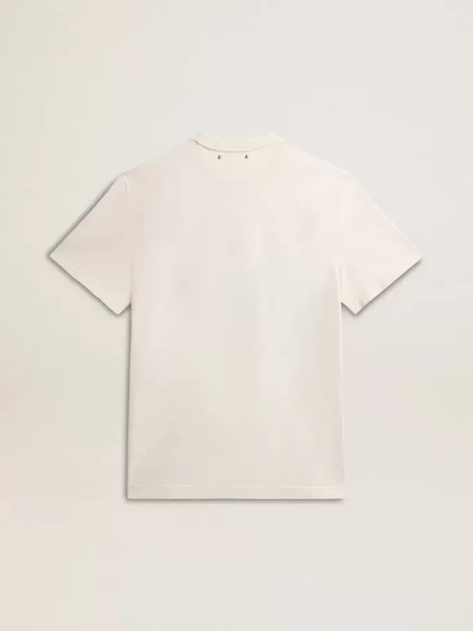 Herenkatoenen T-shirt in oud wit met print op het hart