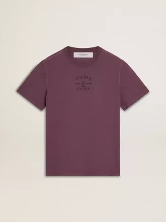 Herenkatoenen T-shirt in versleten paars met logoprint