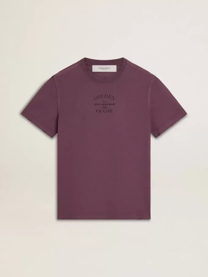 Herenkatoenen T-shirt in versleten paars met logoprint