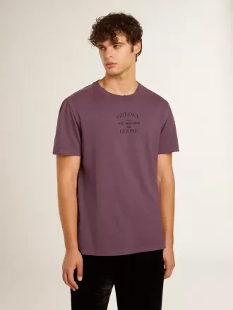 Herenkatoenen T-shirt in versleten paars met logoprint