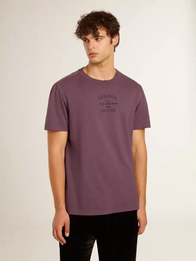Herenkatoenen T-shirt in versleten paars met logoprint