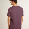 Herenkatoenen T-shirt in versleten paars met logoprint