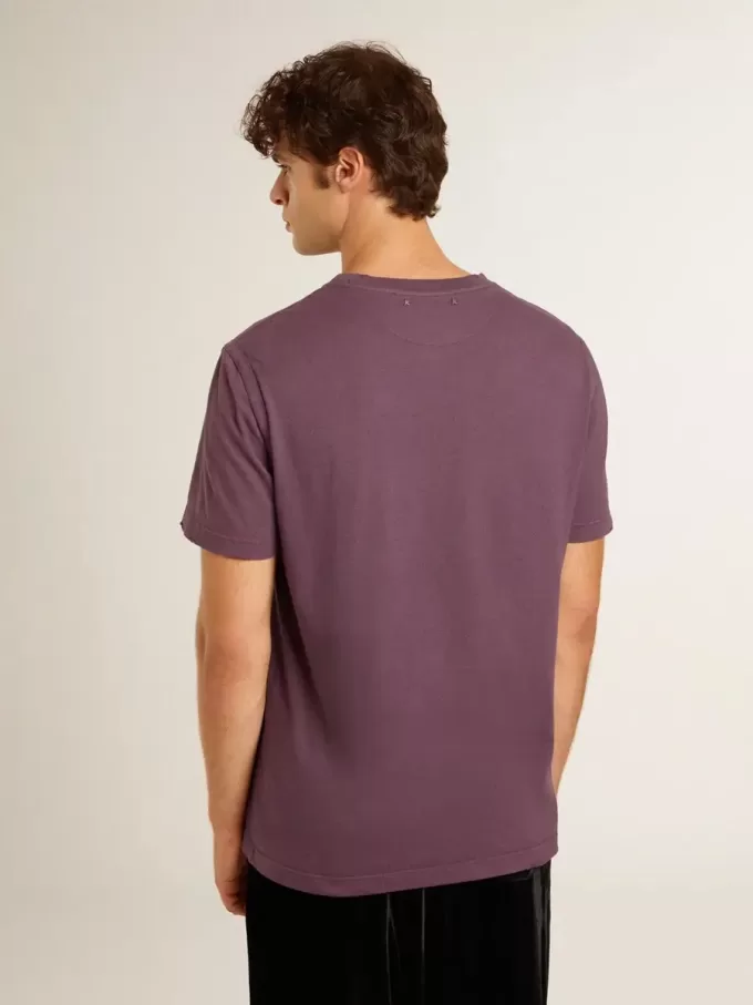 Herenkatoenen T-shirt in versleten paars met logoprint
