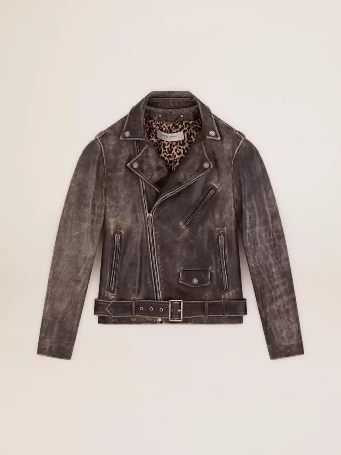 Herenmotorjack van distressed leer
