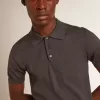 Herenpolo met korte mouwen van grijze merinowol