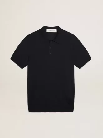 Herenpolo met korte mouwen van marineblauwe merinowol