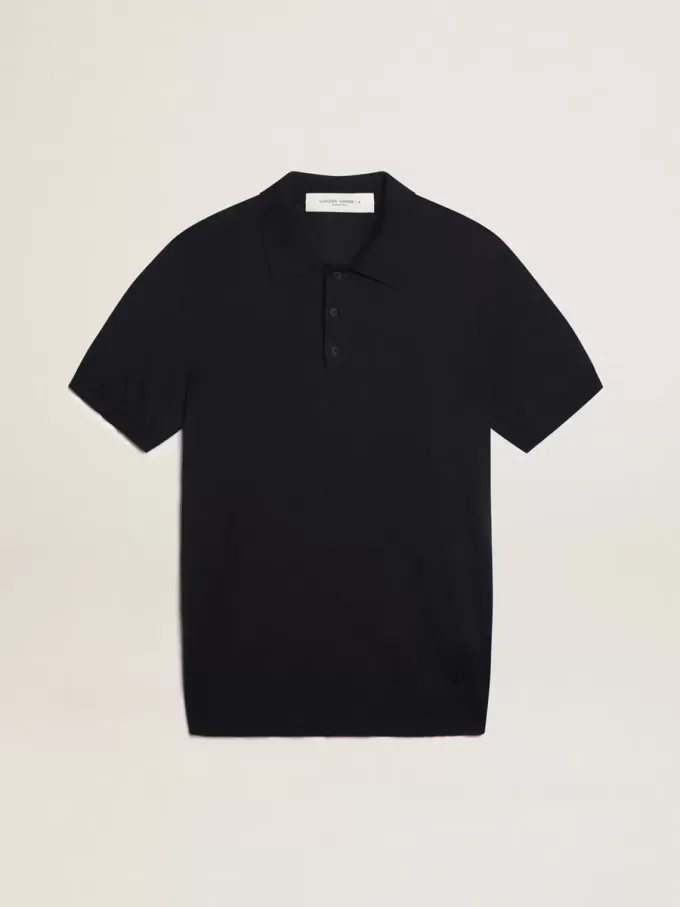 Herenpolo met korte mouwen van marineblauwe merinowol