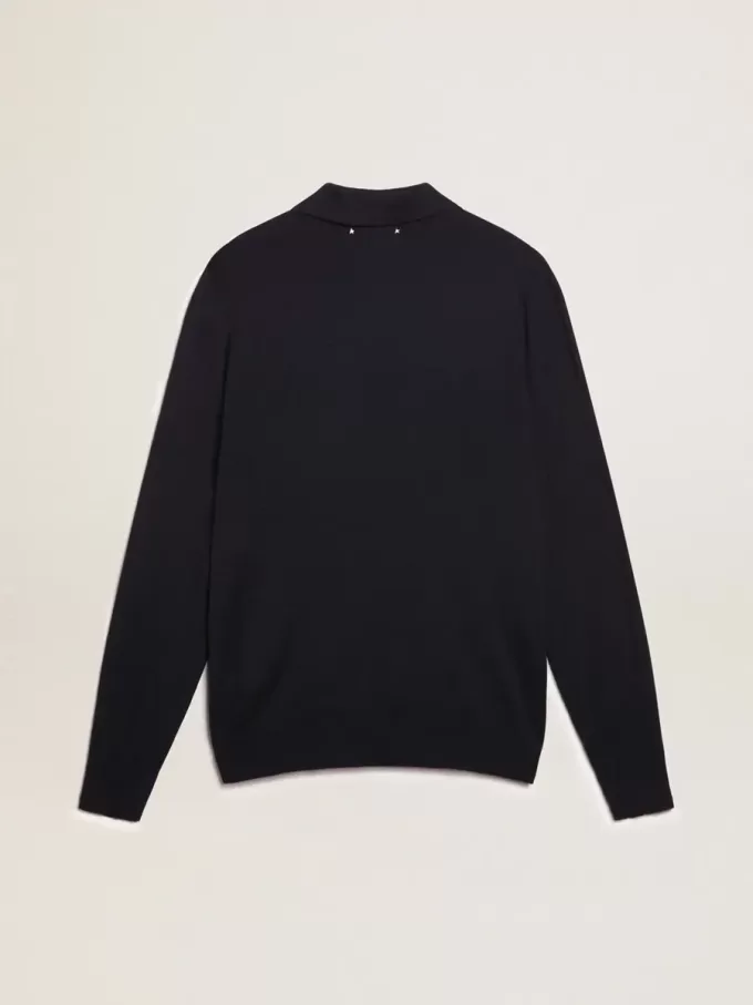 Herenpolo met lange mouwen van marineblauwe merinowol