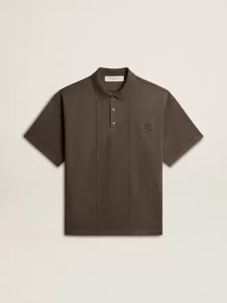 Herenpoloshirt van katoen in antracietgrijs met borduursel