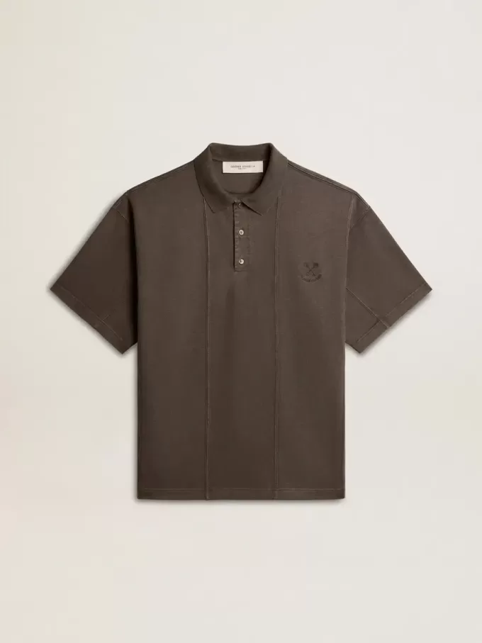 Herenpoloshirt van katoen in antracietgrijs met borduursel