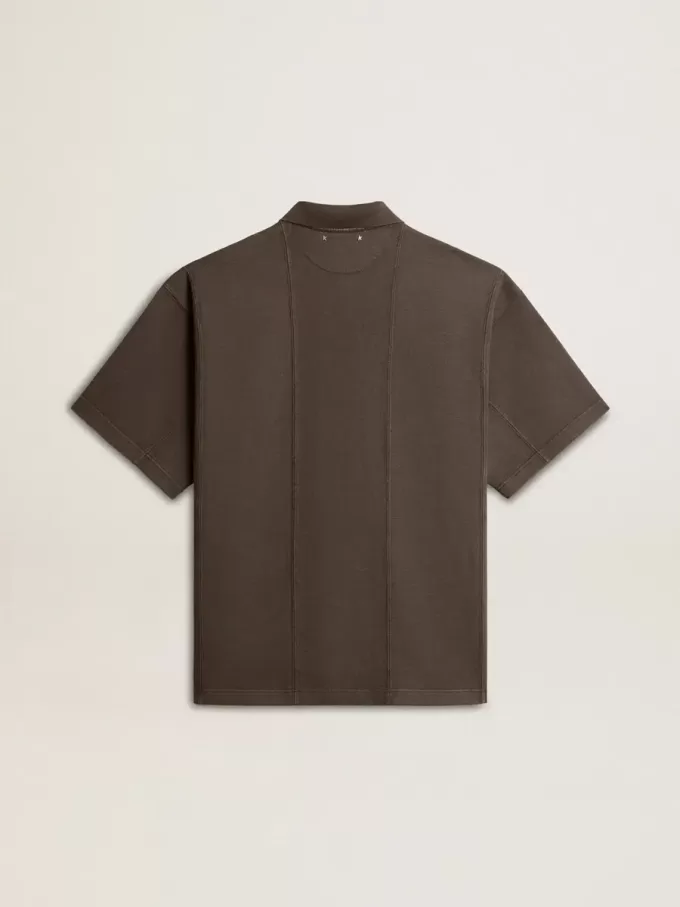 Herenpoloshirt van katoen in antracietgrijs met borduursel