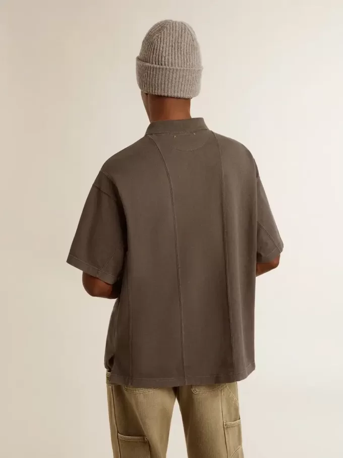 Herenpoloshirt van katoen in antracietgrijs met borduursel