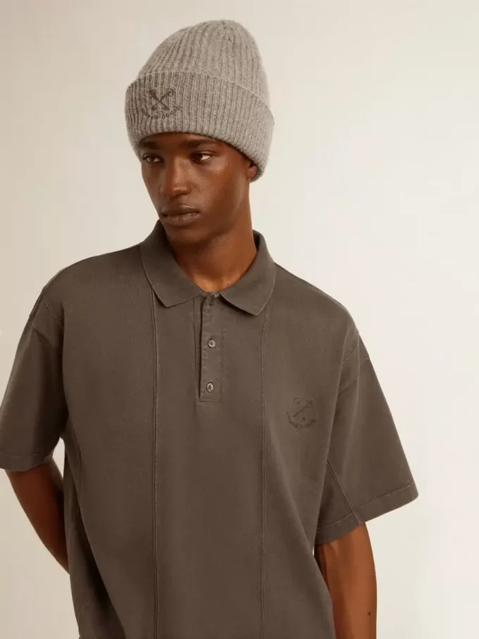 Herenpoloshirt van katoen in antracietgrijs met borduursel