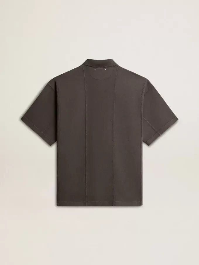 Herenpoloshirt van katoen in antracietgrijs met borduursel