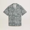 Herenpopelinehemd met korte mouwen in pyjamastijl met een blauw-witte maritieme print.