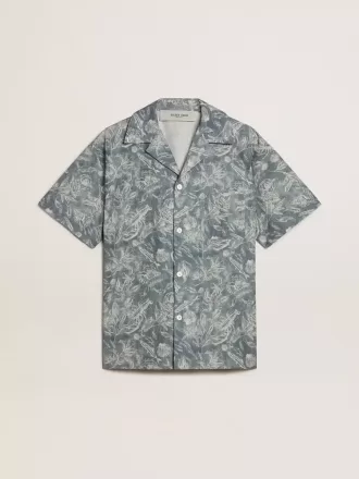 Herenpopelinehemd met korte mouwen in pyjamastijl met een blauw-witte maritieme print.