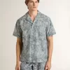 Herenpopelinehemd met korte mouwen in pyjamastijl met een blauw-witte maritieme print.