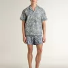 Herenpopelinehemd met korte mouwen in pyjamastijl met een blauw-witte maritieme print.