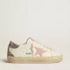 Hi Star in wit leer met roze suède ster en roze glitter hielstuk