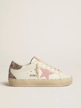 Hi Star in wit leer met roze suède ster en roze glitter hielstuk