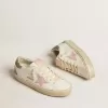 Hi Star in wit leer met roze suède ster en roze glitter hielstuk