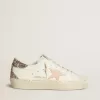 Hi Star in wit nappa met roze leren ster en glitter hielstuk