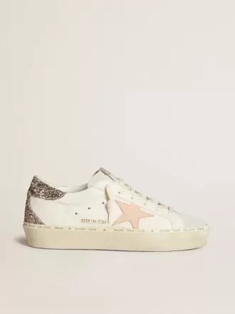 Hi Star in wit nappa met roze leren ster en glitter hielstuk