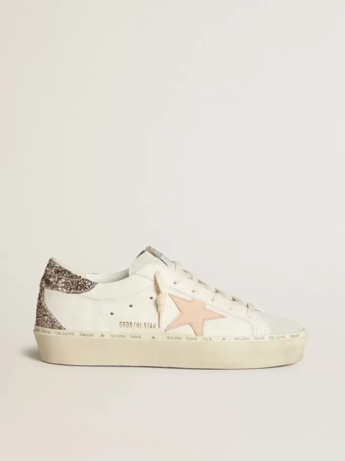 Hi Star in wit nappa met roze leren ster en glitter hielstuk