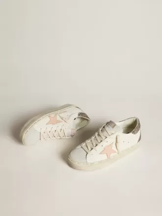 Hi Star in wit nappa met roze leren ster en glitter hielstuk
